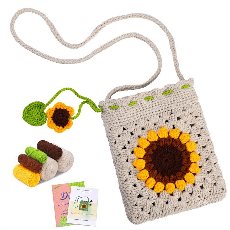 Sunflower DIY Crochet Kit, 1 Set Cute Flower Design Crochet Kit with Accessories, DIY Handmade Knitting Kit for Beginners