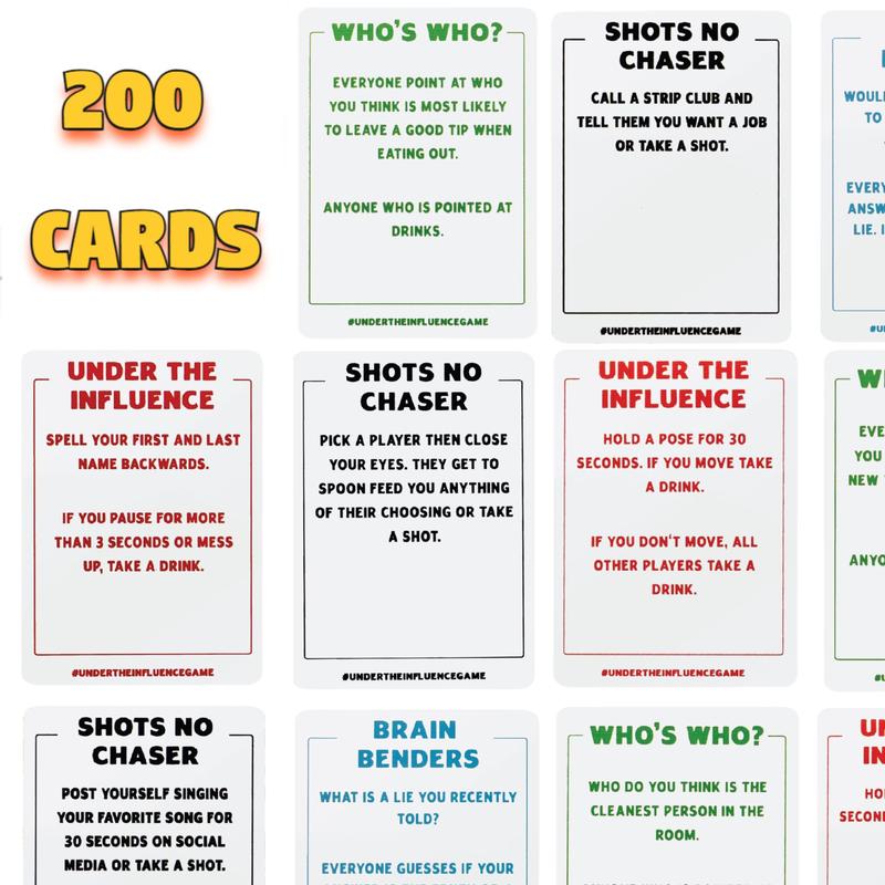 Under the Influence Drinking Games for Adults - Party Card Game for Night with Friends - Fun Challenges, Dares, and Questions - Perfect for Parties