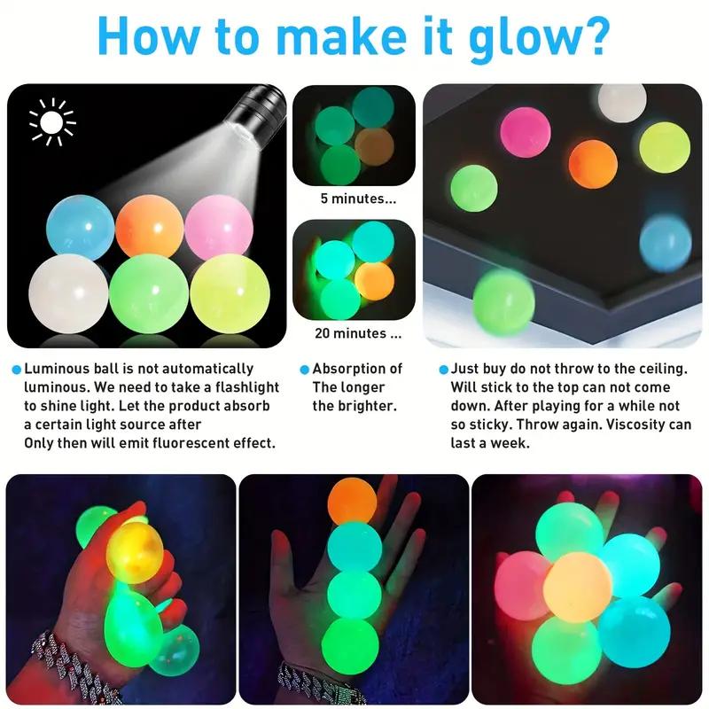 12 Pcs Sticky Balls Wall Ball Glow in the Dark Balls Squeeze Toys Fidget Toys, Sticky Balls for Ceiling, Stress Balls Ceiling Balls That Stick to The Ceiling Glowing Balls for Relax Toy Teens and Adults