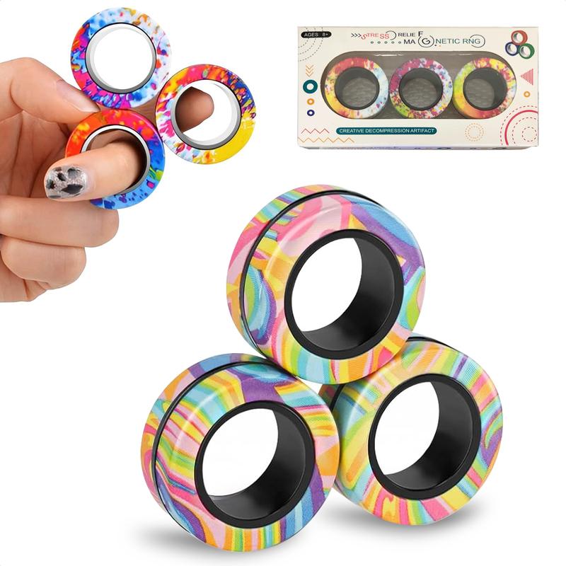 Magnetic Rings Fidget Toy Set, Idea ADHD Anxiety Decompression Magnetic Fidget Toys Adult Fidget Spinner Rings for Relief, Finger Fidget Toys