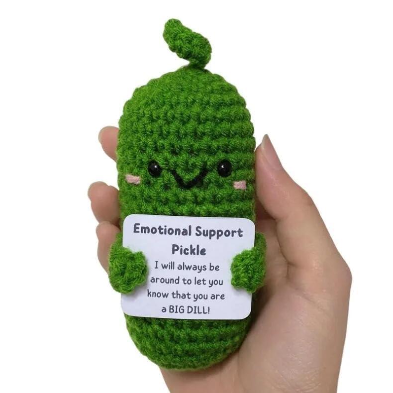 3 Pcs Positive Crochet Emotional Support Potato Pickle , Office & Travel Mini Funny Knitted Wool Toy with Encouraging Messages - Ideal for Home