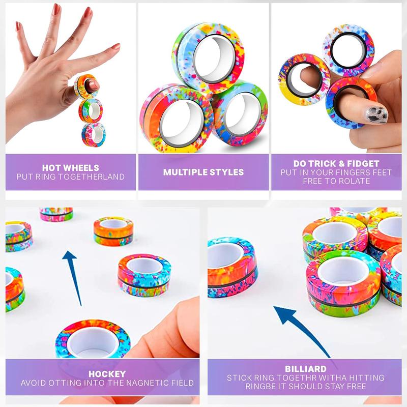 Magnetic Rings Fidget Toy Set, Idea ADHD Anxiety Decompression Magnetic Fidget Toys Adult Fidget Spinner Rings for Relief, Finger Fidget Toys