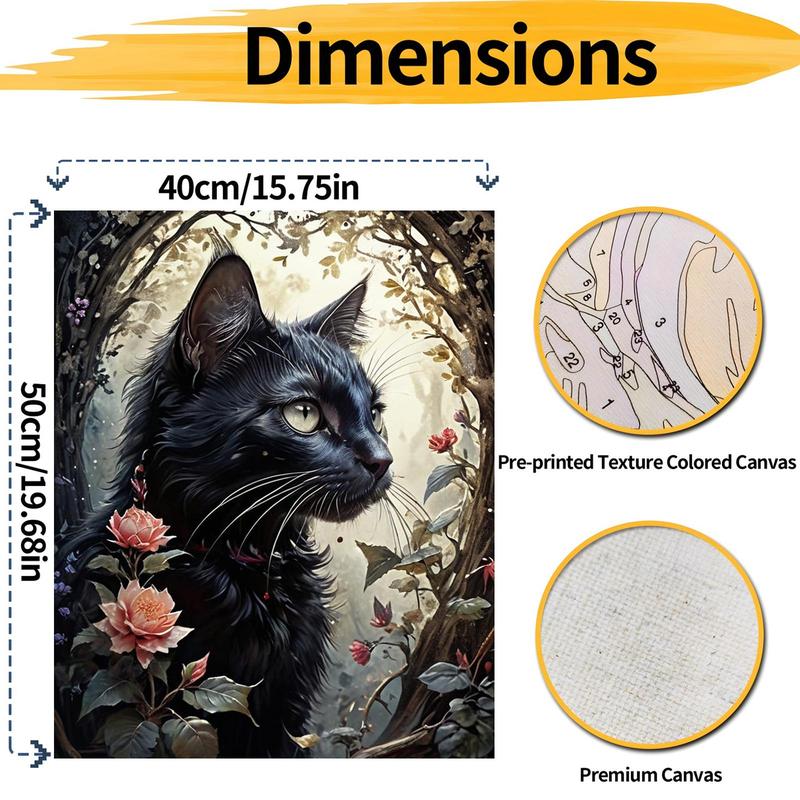 Black Cat Pattern DIY Painting By Numbers Kit, 1 Set DIY Paint By Numbers Kit with Brush, DIY Wall Art Painting for Home Living Room Bedroom Decor