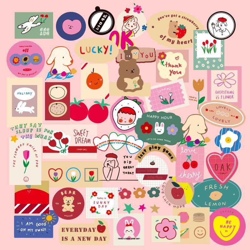 50pcs Cute Cartoon Pattern Waterproof Computer Sticker, Decorative Sticker, Scrapbook Decoration For Student