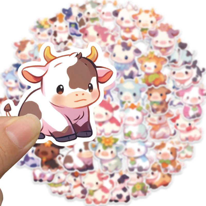 Cute Cartoon Cow Pattern Sticker (50pcs), Waterproof Self Adhesive Decorative Sticker, Room Decor, Decorative Stickers for DIY Scrapbooking, Journaling, Gift Greeting Card Water Bottle Laptop Phone, Fall Decor, Home Decor 2025