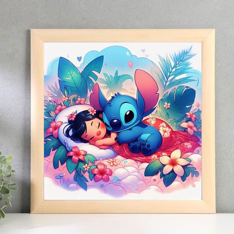 Stitch Acrylic Oil Painting By Numbers Kit, Sleeping Stitch Acrylic Paint Kit, Digital Painting On Canvas, Cartoon Flower Room Decor, DIY Gift