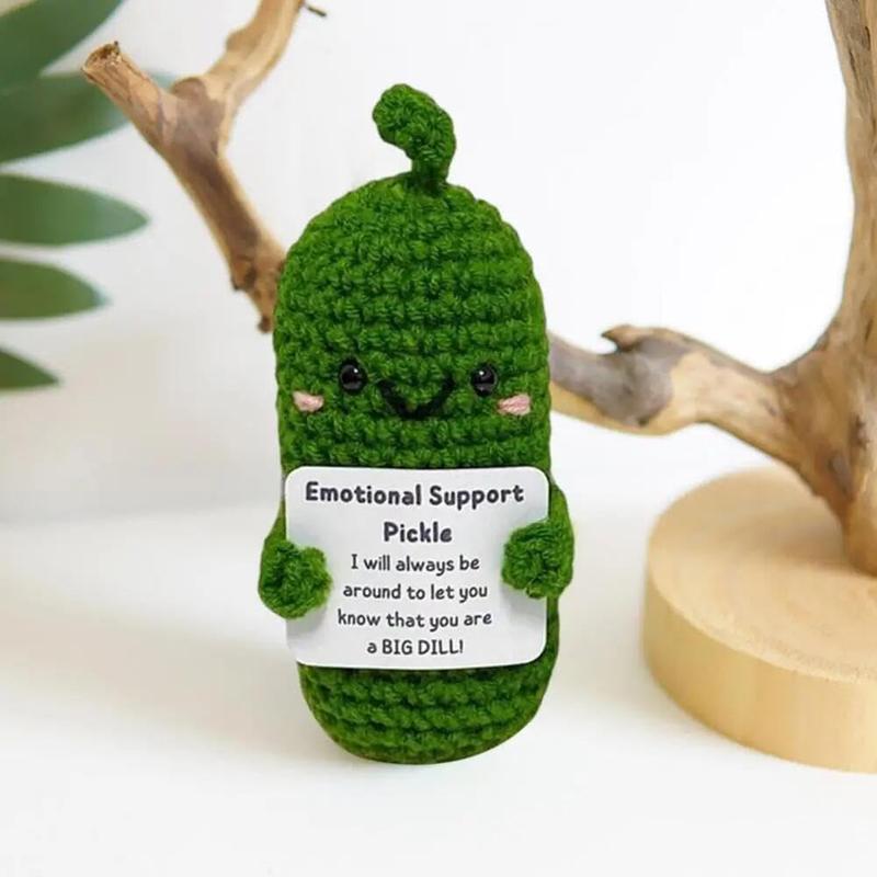 3 Pcs Positive Crochet Emotional Support Potato Pickle , Office & Travel Mini Funny Knitted Wool Toy with Encouraging Messages - Ideal for Home