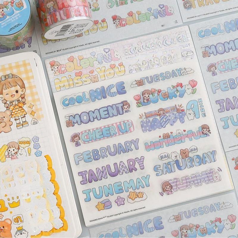 Cute English Hand Ledger Sticker, 10pcs set Creative Waterproof Sticker, DIY Decorative Sticker for Scrapbooking & Journal Making