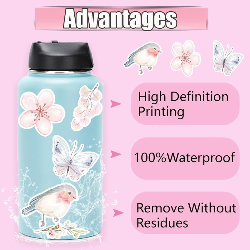 Flower Stickers 50 count, Vinyl  Cute  Floral Stickers for Scrapbook Journal Water Bottles Phone Laptop Computer Envelopes Supplies