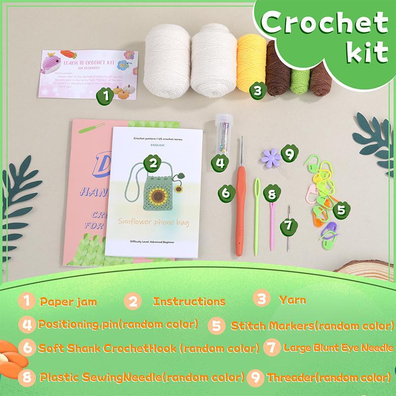 Sunflower DIY Crochet Kit, 1 Set Cute Flower Design Crochet Kit with Accessories, DIY Handmade Knitting Kit for Beginners