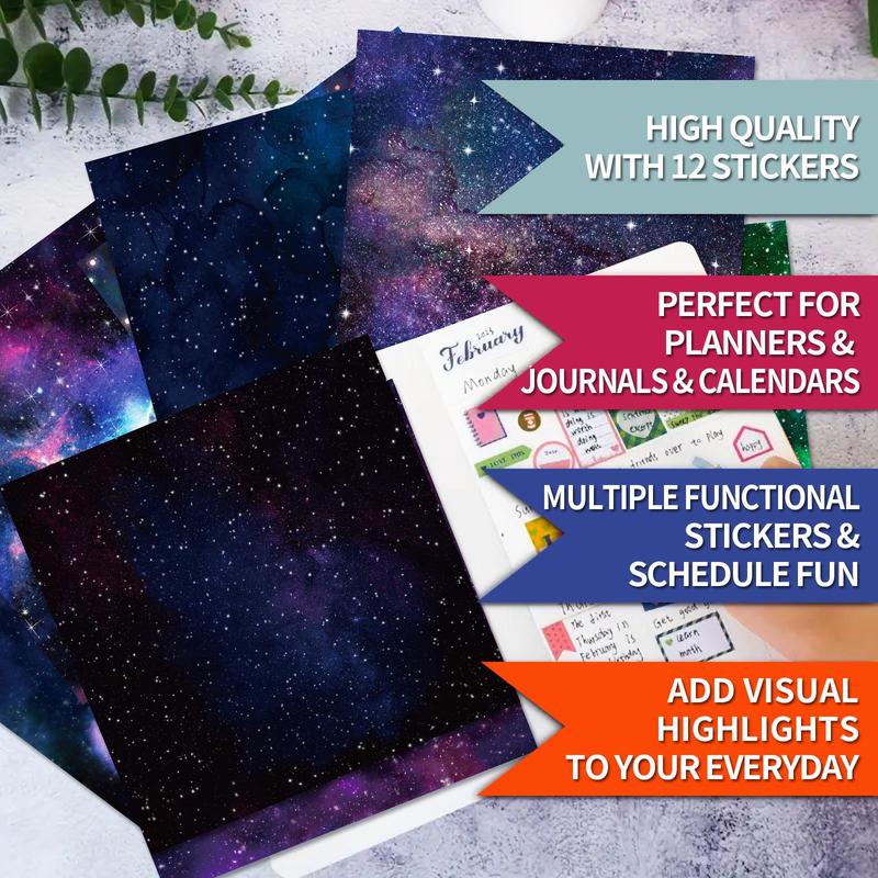 12 Sheets Pack Scrapbook Paper Pad, Watercolor Starry Sky Paper Pack, 12 Styles Sky Craft Paper with One Side Print, Suitable for Scrapbooking DIY Holiday Photo Album Crafts Making