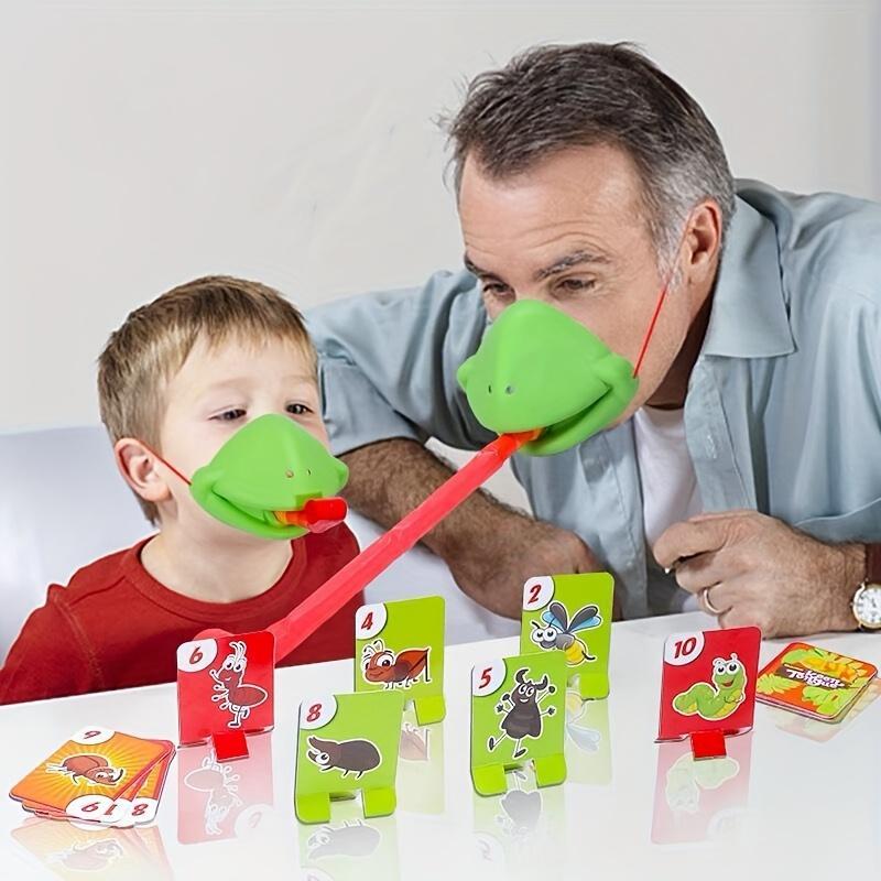 Frog Tongue Board Game, 1 Set Funny Parent-child Interactive Playing Competition Table Game, Including 2 Masks, 2 Fake Tongues, 20 Cards