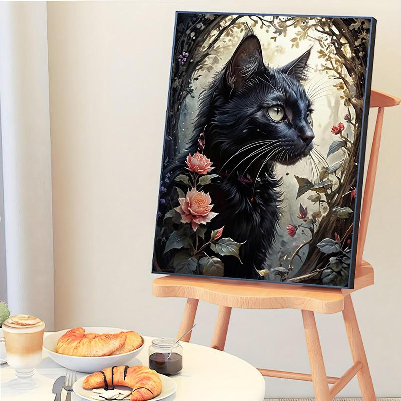 Black Cat Pattern DIY Painting By Numbers Kit, 1 Set DIY Paint By Numbers Kit with Brush, DIY Wall Art Painting for Home Living Room Bedroom Decor