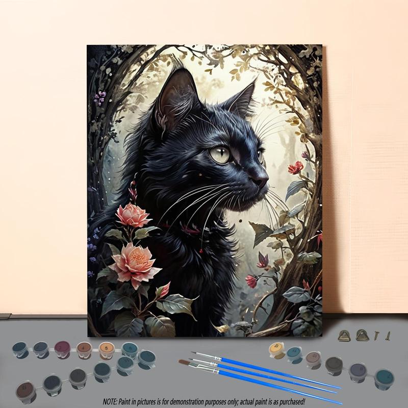 Black Cat Pattern DIY Painting By Numbers Kit, 1 Set DIY Paint By Numbers Kit with Brush, DIY Wall Art Painting for Home Living Room Bedroom Decor