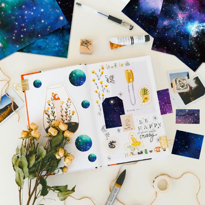 12 Sheets Pack Scrapbook Paper Pad, Watercolor Starry Sky Paper Pack, 12 Styles Sky Craft Paper with One Side Print, Suitable for Scrapbooking DIY Holiday Photo Album Crafts Making