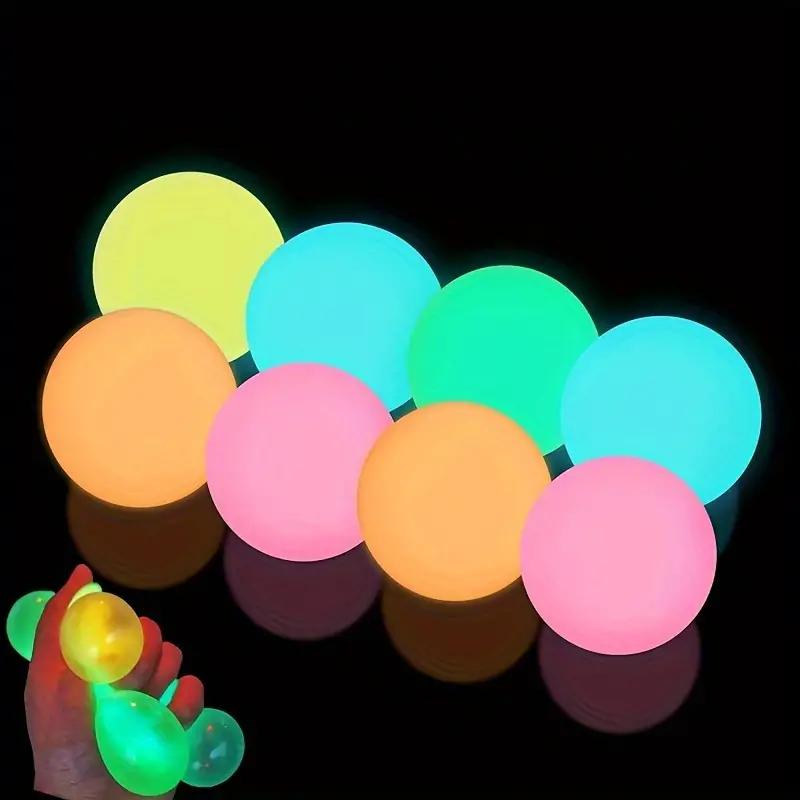 12 Pcs Sticky Balls Wall Ball Glow in the Dark Balls Squeeze Toys Fidget Toys, Sticky Balls for Ceiling, Stress Balls Ceiling Balls That Stick to The Ceiling Glowing Balls for Relax Toy Teens and Adults