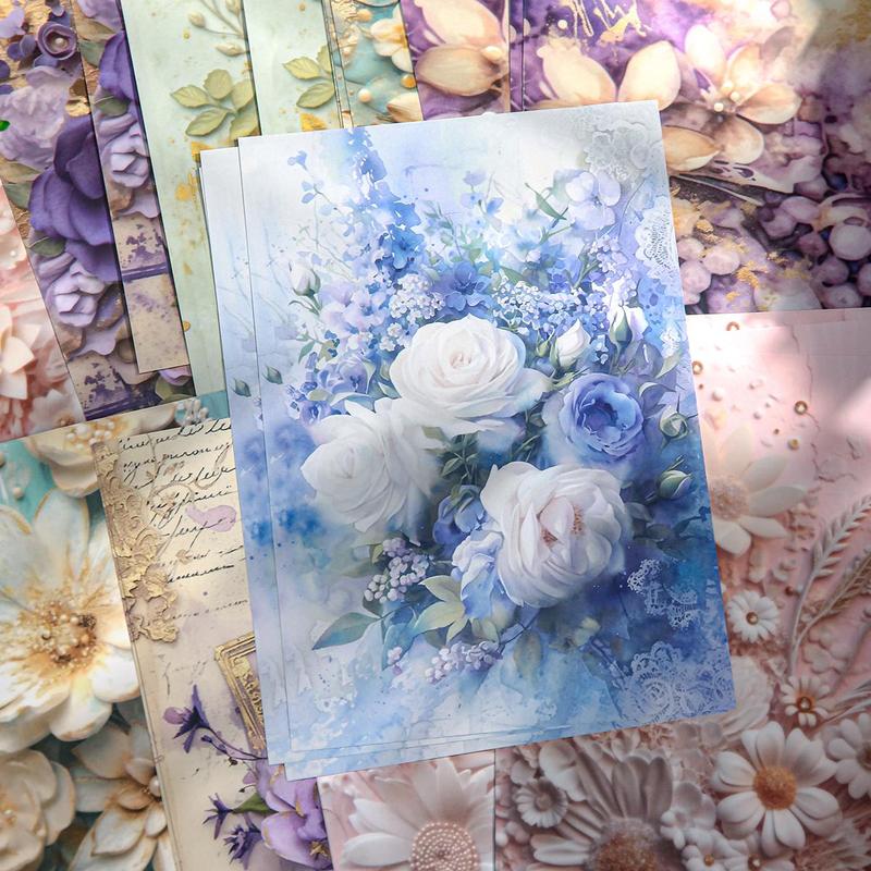 Vintage Flower Pattern Material Paper (30pcs set), Scrapbooking & Journal Making Paper, DIY Decorative Paper for Scrapbooking & Journal Making