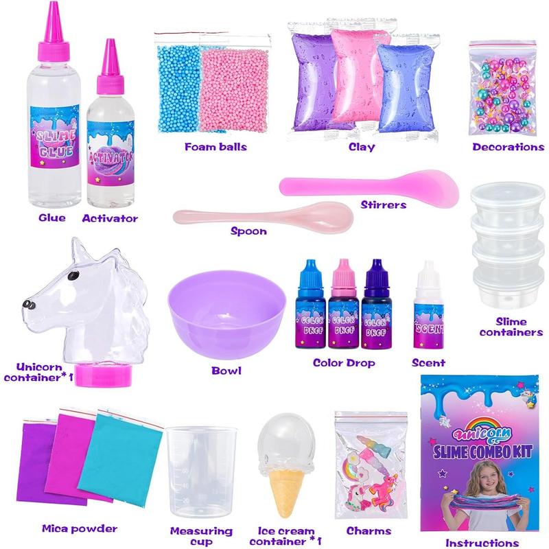 ZOnFRTO Mini Unicorn Slime Kit for Girls, Glimmer Crunchy Slime, Foam Slime, Galaxy Slime for Kids 6-12, Party Favors for Childrens