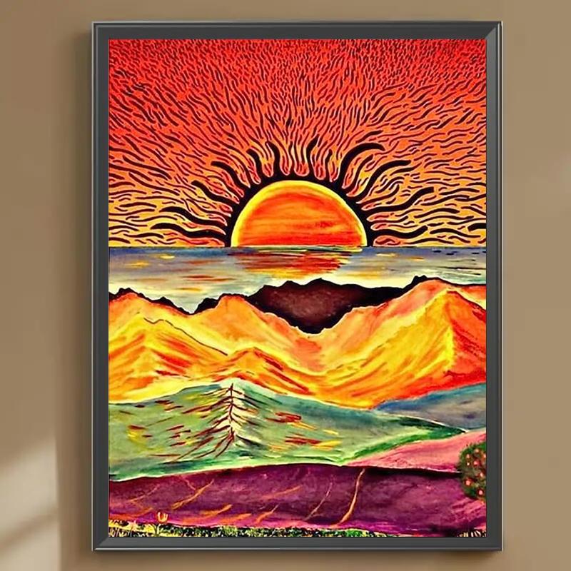 DIY Artificial Rhinestones Arts Painting Kit Without Frame, Abstract Cartoon Landscape Pattern DIY Painting, Handmade Craft Wall Art Decoration