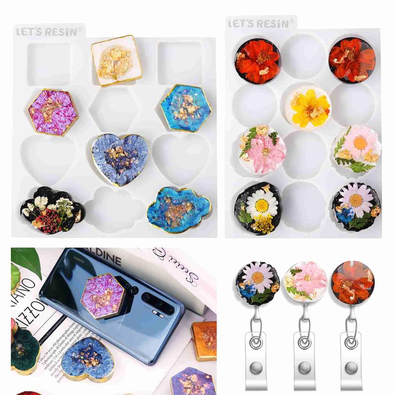 2 Count Resin Mold, 24 Cavities Badge Reel Molds for Resin, Phone Grip Mold for UV Resin,Epoxy Resin,Casting Molds for DIY Resin Keychain - LET'S RESIN