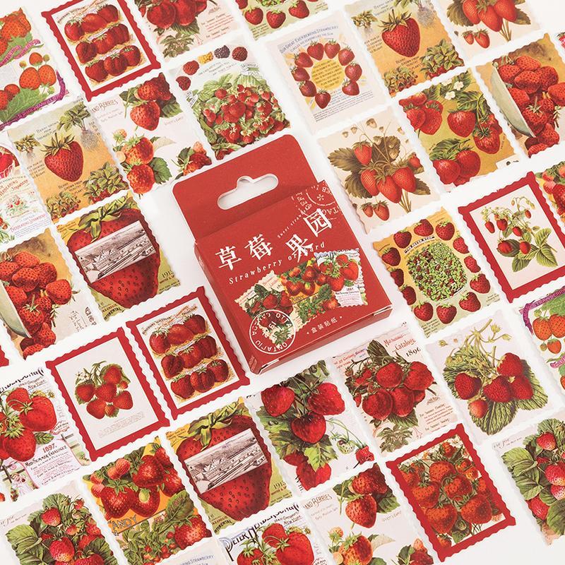 Strawberry Pattern Sticker, 46 Sheets box Self-adhesive Decorative Sticker, Reusable Sticker for DIY Craft, Scrapbooking & Journal Making