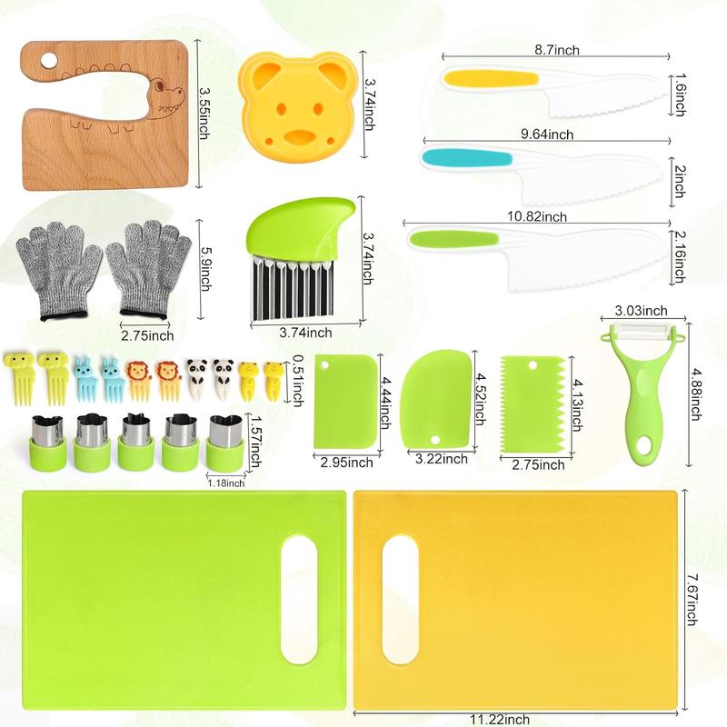 28P Toddler Knife Set - Kids Knifes for Real Cooking, Montessori Kids Kitchen Knife Set with Cutting Board Crinkle Cutters Kid Safe Knives, Toddlers Kitchen Tools for Age 2-10 Year Old Girl Boy