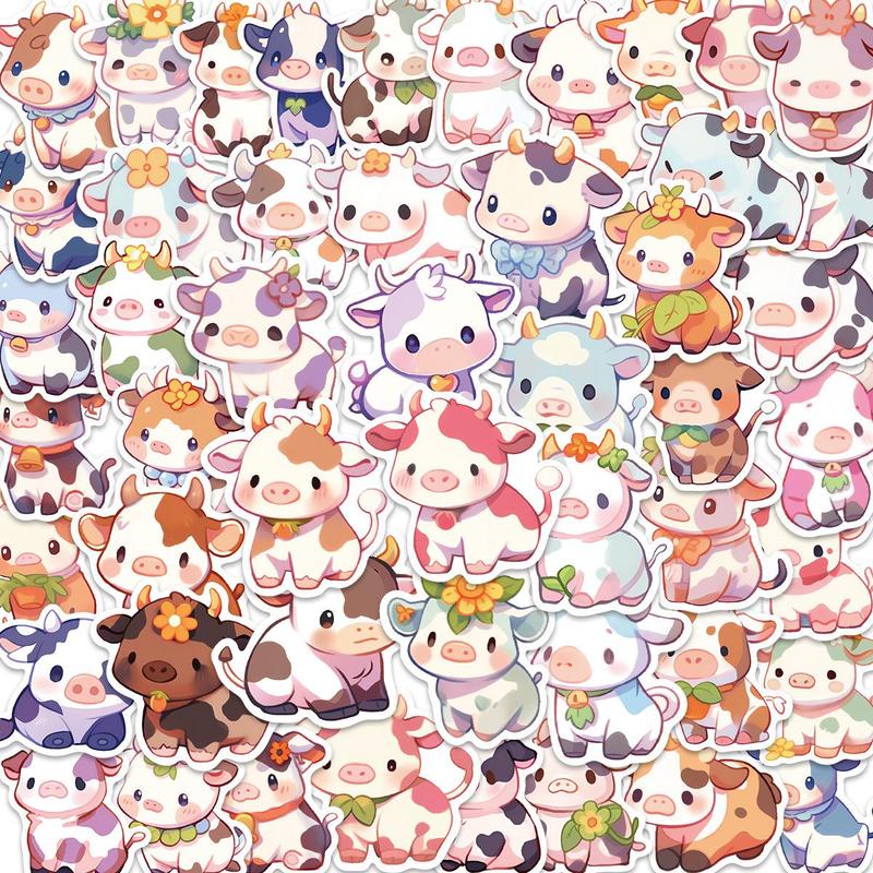 Cute Cartoon Cow Pattern Sticker (50pcs), Waterproof Self Adhesive Decorative Sticker, Room Decor, Decorative Stickers for DIY Scrapbooking, Journaling, Gift Greeting Card Water Bottle Laptop Phone, Fall Decor, Home Decor 2025