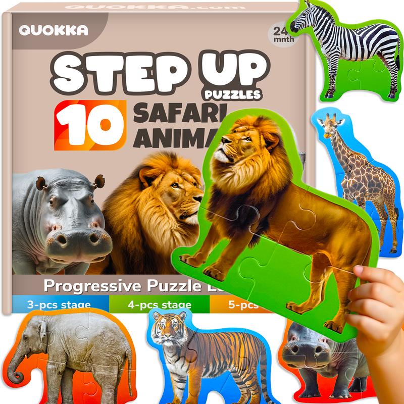 QUOKKA  3-pcs, 4-pcs, and 5-pcs puzzles  Step Up Puzzles for Toddlers | Safari Animals