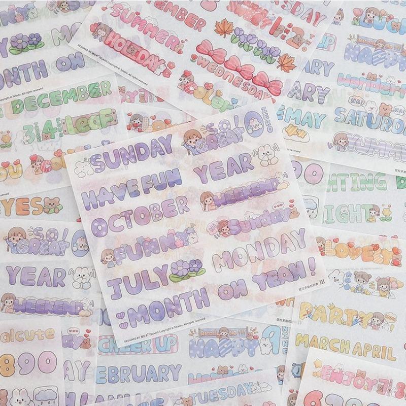 Cute English Hand Ledger Sticker, 10pcs set Creative Waterproof Sticker, DIY Decorative Sticker for Scrapbooking & Journal Making