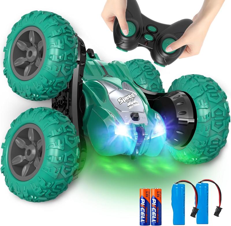 Remote Control Car, RC Stunt Double Sided 360 Rolling Rotating Rotation Cars, High Speed Off Road Racing Truck for 6 7 8-12 Year Old Boy Kids Toy (Green)