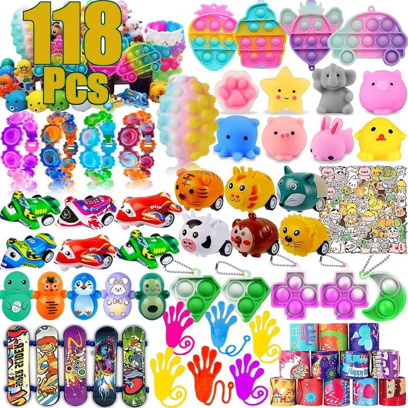 118 count Party Favors for Kids, Pop Fidget Toys, Treasure Box Toys, Classroom Prizes, Pinata Filler Goodie Bag Stuffers, Treasure Chest, Carnival Prize Box Toys for Boys Girls 4-8-12