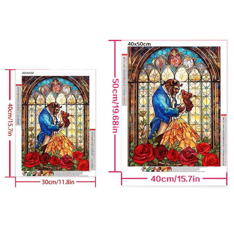 Cartoon Beauty and The Beast Pattern DIY Diamond Arts Colorful Painting Kit without Frame, DIY 5D Diamond Arts Colorful Painting for Home Bedroom Wall Decor