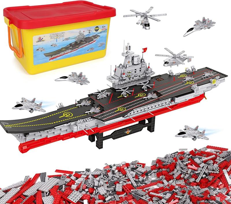 2234-Piece Aircraft Carrier Building Blocks with Storage Box - Stress-Relief Large Military Warship Battleship Construction Toy for Adults and Kids Ages 14+