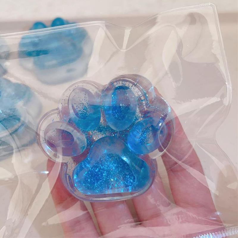 Cute Shiny Blue Cat Paw Mud-feeling Pinch Squeeze Slow Rebound Toys Sticky Soft Decompression Toys Funny Relief Relax Toys Gifts