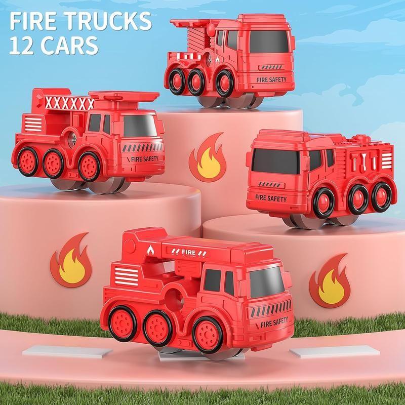 New Fire Truck Toy Set with Race Track Car and Construction Vehicles - Adventure Toys and Games Vehicle Playsets for Kids - Christmas Gift Set