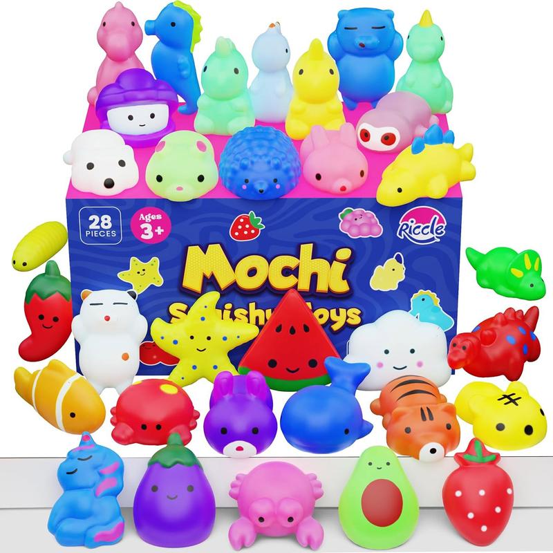 Mochi Squishy Toys for Kids, Random 28 Pack Mochi Squishies, Squishy Fidget Toys, Stress Toys for Kids Party Favors- Kawaii Stuff. Party Favors for Kids 4-8, Pinata Stuffers, Goodie Bags Stuffers