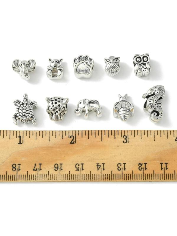 Mixed Shape Animal Design Alloy Beads (60pcs box), Large Hole Bead for DIY Necklace Bracelet Earrings, Fashionable Accessories for DIY Jewelry Making