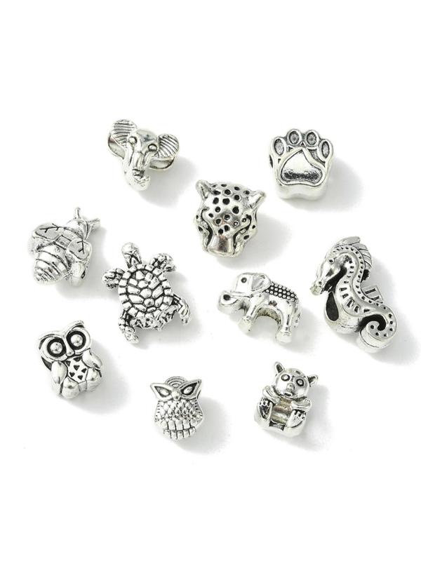 Mixed Shape Animal Design Alloy Beads (60pcs box), Large Hole Bead for DIY Necklace Bracelet Earrings, Fashionable Accessories for DIY Jewelry Making