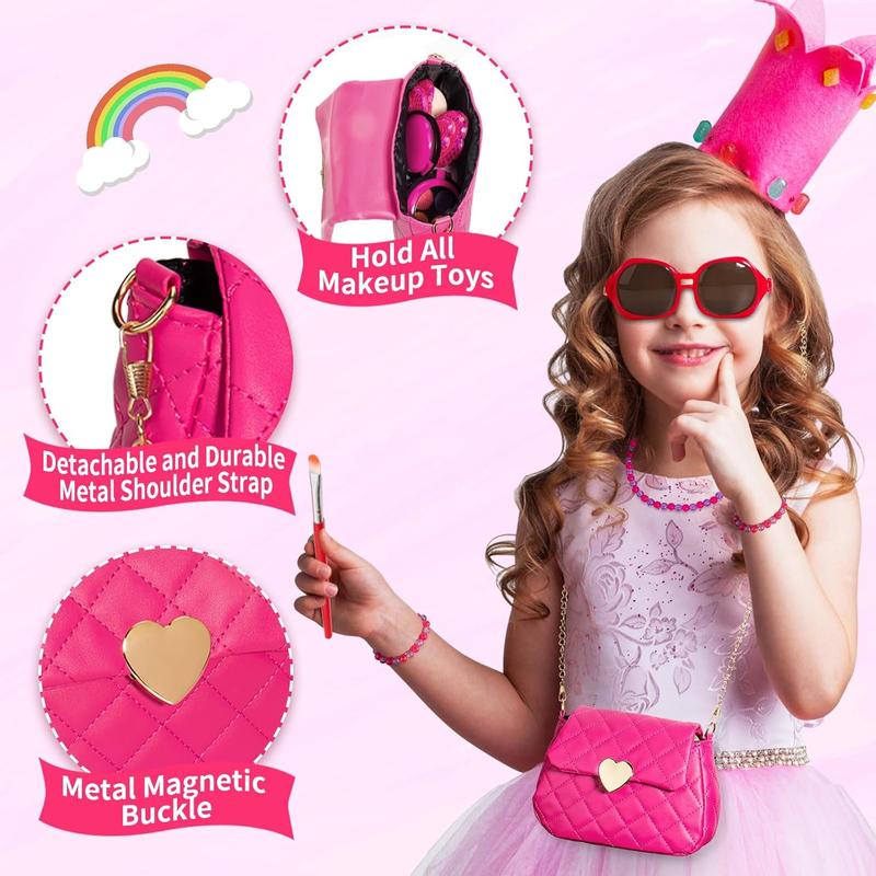 Christmas gift  Little Girls Play Purse with Pretend Makeup Kit for Toddlers, Princess Pretend Play Girls Toys, Kids Play Purse Set with Phone Camera Wallet Sunglasses Car Keys Pretend Toys for Girls Age 3+