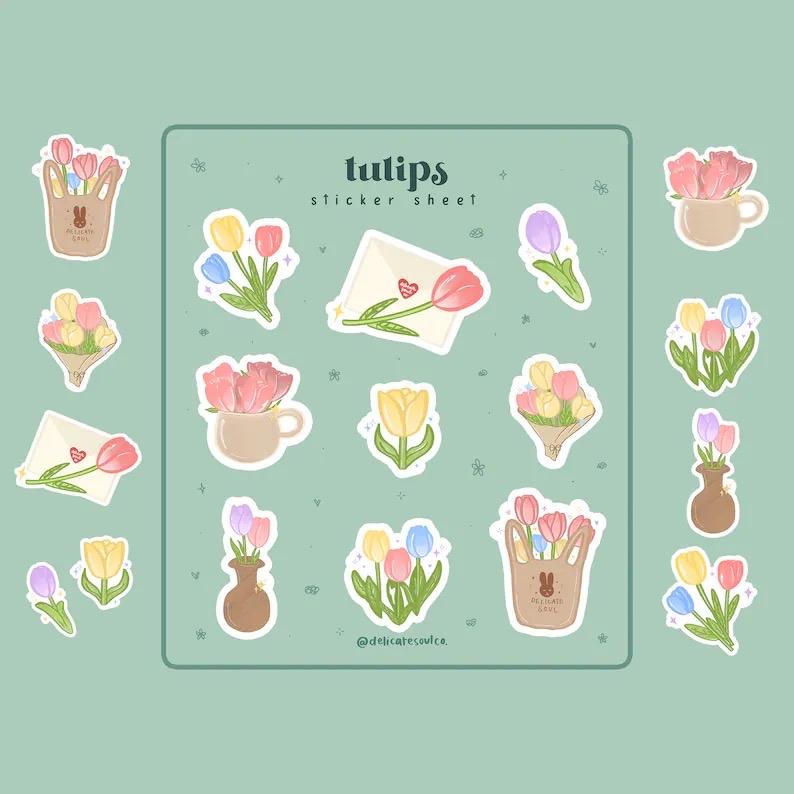 cute tulip sticker sheet | floral sticker sheet | Planner & Bullet Journal Stickers