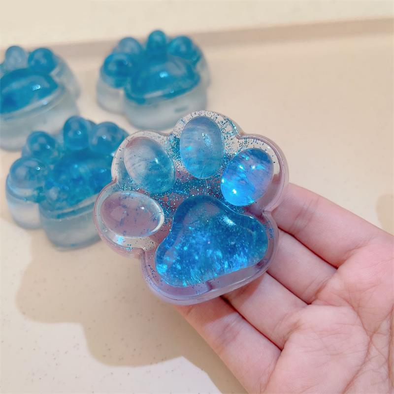 Cute Shiny Blue Cat Paw Mud-feeling Pinch Squeeze Slow Rebound Toys Sticky Soft Decompression Toys Funny Relief Relax Toys Gifts