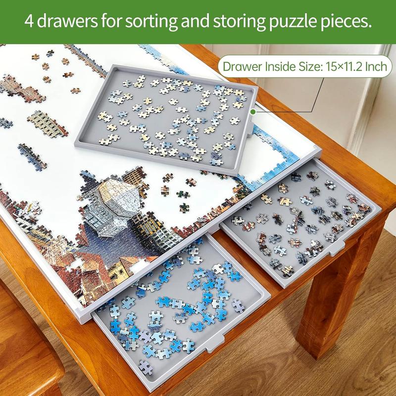 1500 count Non-Wood Jigsaw Puzzle Board with Drawers and Felt Fabric Cover Mat, Portable Puzzle Table for Adults, Puzzle Tray, Large Size: 35x26 Inch Work Surface, Lightweight Design, Gray