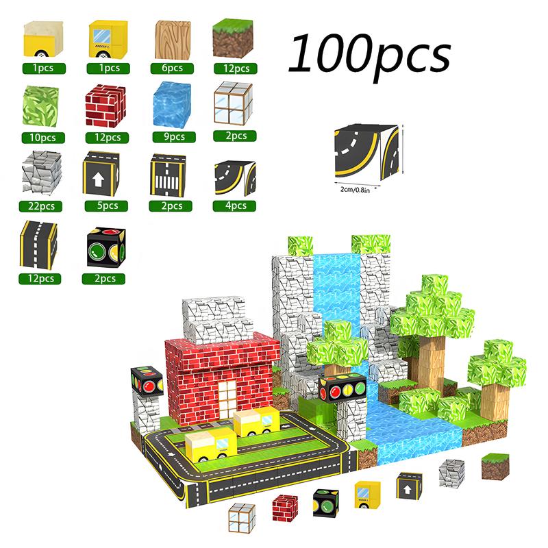 100-Pack Magnetic Building Bricks For Kids 4-8 Years Old, Magnetic STEM Sensory Toys - Build Mine World Set, Tile Race Track Christmas Halloween Birthday Gift building  blocks magnetic  toys