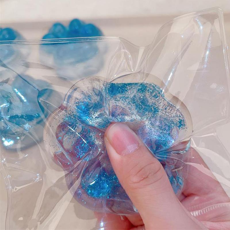 Cute Shiny Blue Cat Paw Mud-feeling Pinch Squeeze Slow Rebound Toys Sticky Soft Decompression Toys Funny Relief Relax Toys Gifts