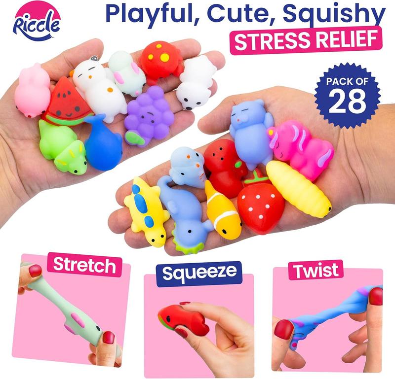 Mochi Squishy Toys for Kids, Random 28 Pack Mochi Squishies, Squishy Fidget Toys, Stress Toys for Kids Party Favors- Kawaii Stuff. Party Favors for Kids 4-8, Pinata Stuffers, Goodie Bags Stuffers