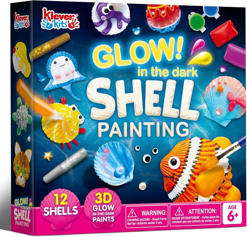 12 Kids Sea Shell Painting Kit-Glow in The Dark-Arts & Crafts for Boys and Girls Ages 6-12, Art Supplies, Kids Craft Paint Kits, Creative Art Toys for Kids Christmas Birthday Party Gift