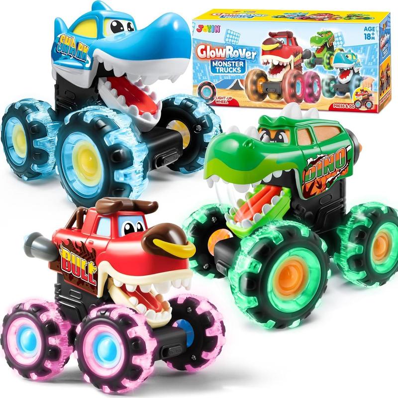 NEW - EARLY CHRISTMAS SALE Christmas Gift 3 Pack Monster Truck Toy, Motion Activated Light-Up Cars, Press & Go Cars for Boys Girls