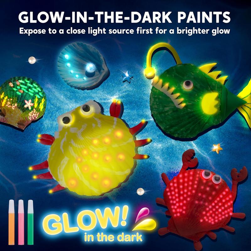 12 Kids Sea Shell Painting Kit-Glow in The Dark-Arts & Crafts for Boys and Girls Ages 6-12, Art Supplies, Kids Craft Paint Kits, Creative Art Toys for Kids Christmas Birthday Party Gift