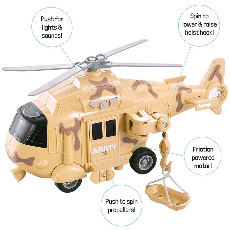 Vokodo 5 Pack Armed Forces Vehicle Bundle Toy Playsets, Friction Power Vehicles Includes Army Helicopter, Military Tank And Army Figurines Military Car, Army Truck Pretend Play Toys Toddler Kids Boys