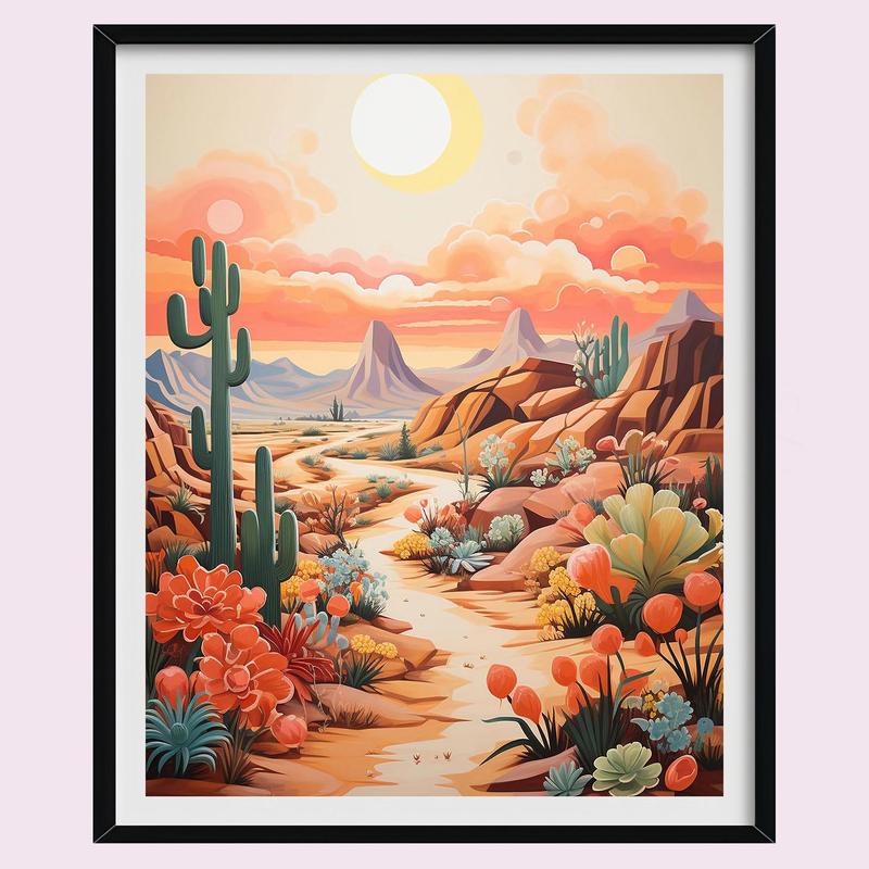 Desert Plants Pattern DIY Number Oil Painting without Frame, DIY Paint By Number Kit for Beginner, DIY Home Decor